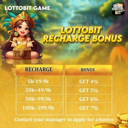 Image showing the Lottobit Recharge Bonus with exciting rewards for top-up players